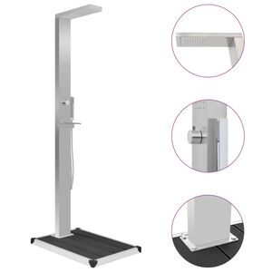 vidaXL Douche d'ext&eacute;rieur avec receveur de douche WPC Acier inoxydable