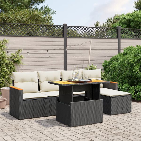 vidaXL Salon de jardin 6 pcs avec coussins noir r&eacute;sine tress&eacute;e