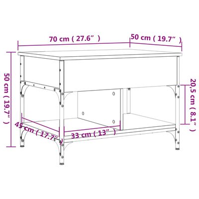 vidaXL Table basse chêne sonoma 70x50x50 cm bois d'ingénierie et métal