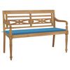 vidaXL Banc Batavia avec coussin bleu 150 cm Bois de teck massif