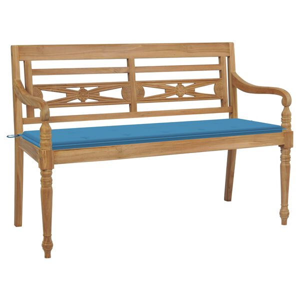 vidaXL Banc Batavia avec coussin bleu 150 cm Bois de teck massif