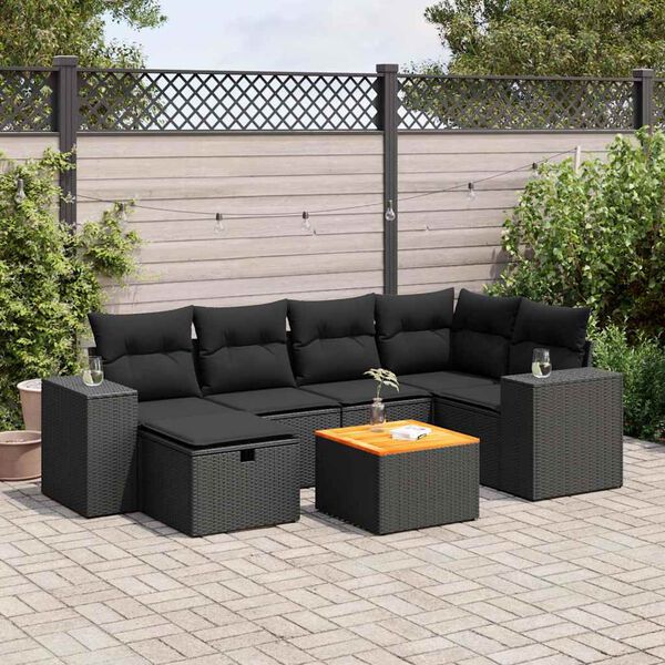 vidaXL Salon de jardin 7 pcs avec coussins noir r&eacute;sine tress&eacute;e