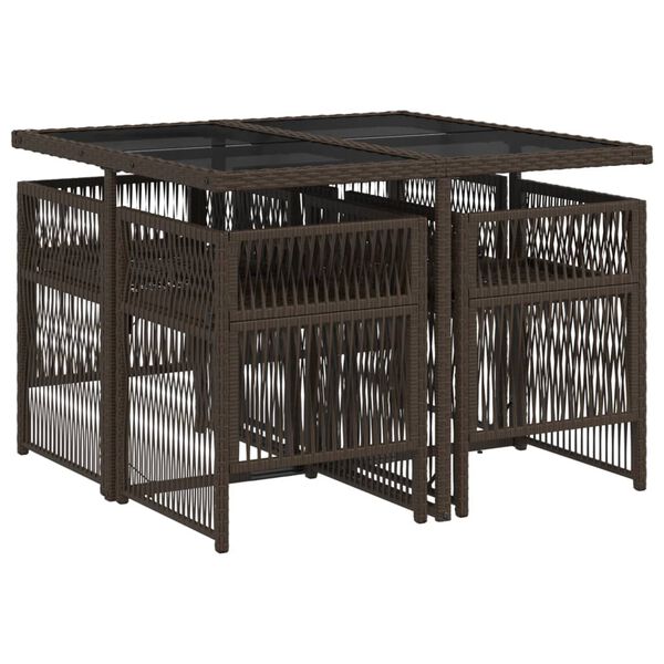 vidaXL Ensemble &agrave; manger de jardin 5 pcs et coussins marron poly rotin