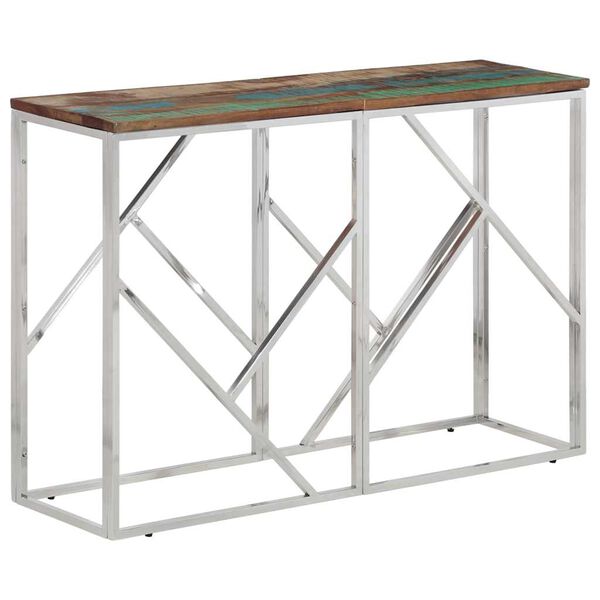 vidaXL Table console argent&eacute; acier inoxydable/bois massif r&eacute;cup&eacute;ration