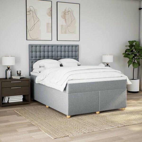 vidaXL Sommier &agrave; lattes de lit avec matelas Gris clair 140x190cm Tissu