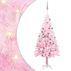 vidaXL Arbre de No&euml;l artificiel pr&eacute;-&eacute;clair&eacute; et boules rose 120 cm PVC