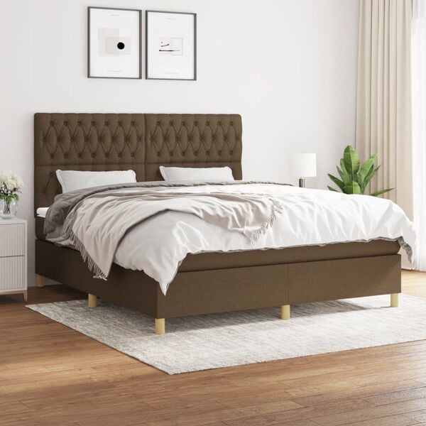 vidaXL Sommier &agrave; lattes de lit avec matelas Marron fonc&eacute; 180x200 cm