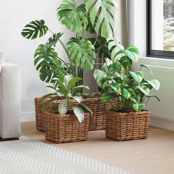 vidaXL Panier de plantation avec stockage 3 pcs Marron Rattan Kubu