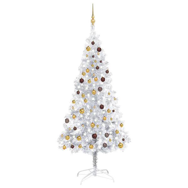 vidaXL Arbre de Noël artificiel pré-éclairé/boules argenté 210 cm PET