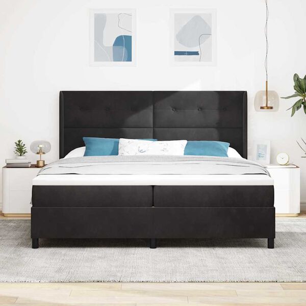 vidaXL Lit &agrave; ressorts avec matelas Noir 200 x 200 cm Velours