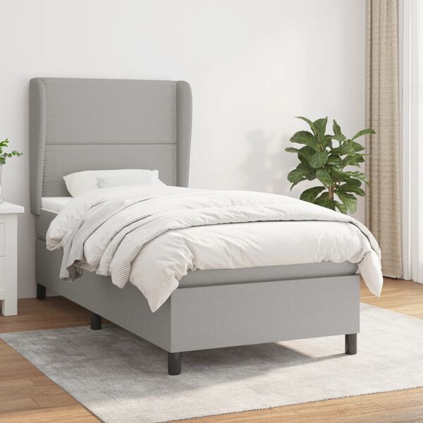 vidaXL Sommier &agrave; lattes de lit avec matelas Gris clair 100x200cm Tissu