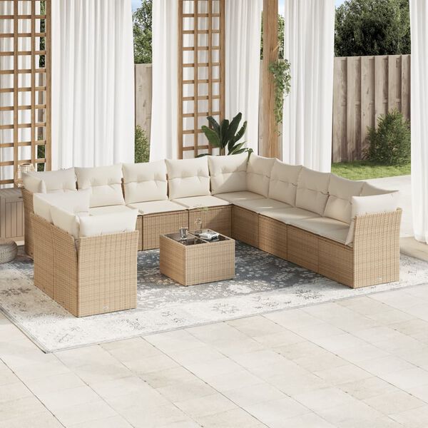 vidaXL Salon de jardin avec coussins 12 pcs beige r&eacute;sine tress&eacute;e