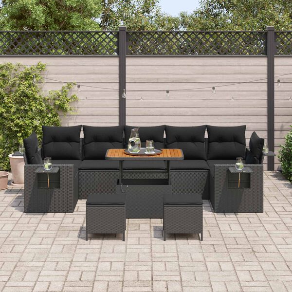 vidaXL Ensemble de canap&eacute; de jardin 10 pcs Noir polyrotin