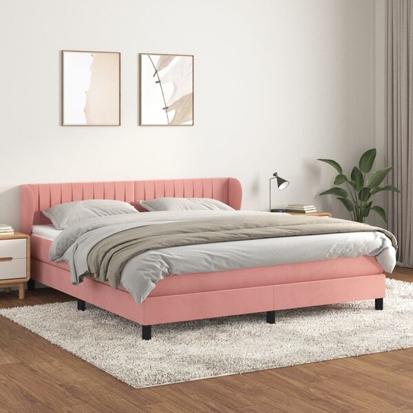 vidaXL Sommier &agrave; lattes de lit avec matelas Rose 180x200 cm Velours