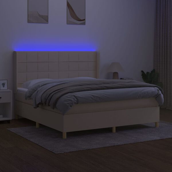 vidaXL Sommier &agrave; lattes de lit matelas et LED Cr&egrave;me 180x200 cm Tissu