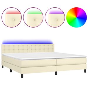 vidaXL Sommier &agrave; lattes de lit avec matelas et LED Cr&egrave;me 200x200 cm