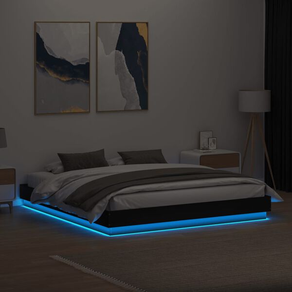 vidaXL Cadre de lit avec LED sans matelas noir 200x200 cm