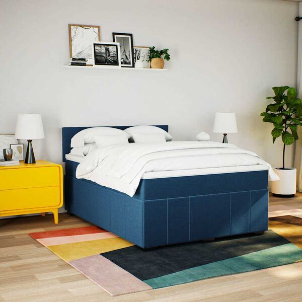 vidaXL Sommier &agrave; lattes de lit avec matelas Bleu 140x190 cm Tissu