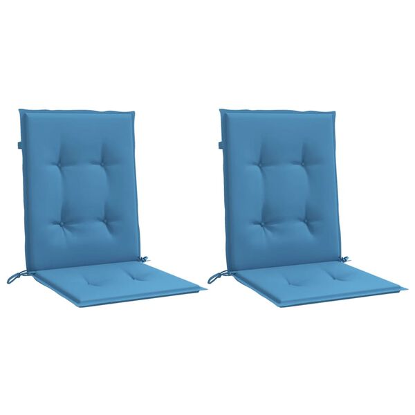 vidaXL Coussins de chaise à dossier bas lot de 2 bleu mélangé tissu