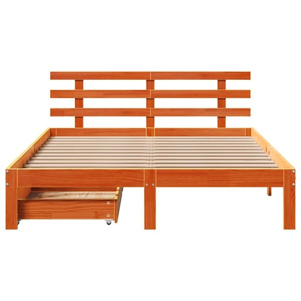 vidaXL Cadre de lit avec tiroirs sans matelas cire marron 140x190 cm