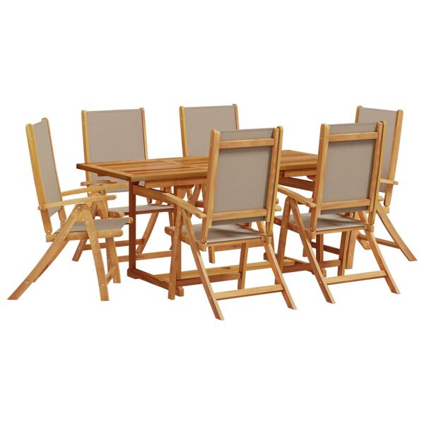 vidaXL Ensemble &agrave; Manger de jardin 7pcs bois d'acacia solide textil&egrave;ne