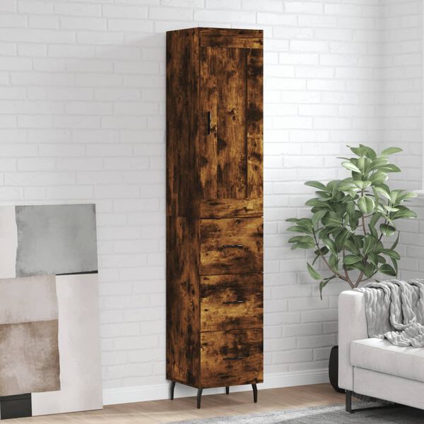 vidaXL Buffet haut Ch&ecirc;ne fum&eacute; 34,5x34x180 cm Bois d'ing&eacute;nierie