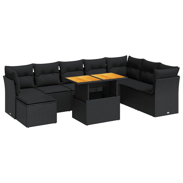 vidaXL Salon de jardin 9 pcs avec coussins noir r&eacute;sine tress&eacute;e