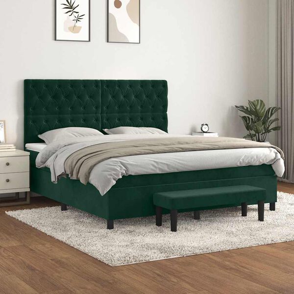 vidaXL Sommier &agrave; lattes de lit et matelas Vert fonc&eacute; 160x200cm Velours