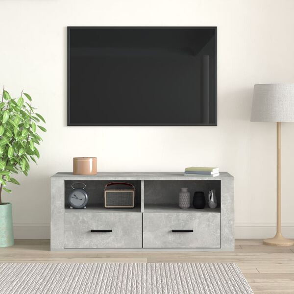 vidaXL Meuble TV Gris béton 100x35x40 cm Bois d'ingénierie