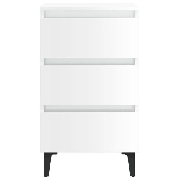 vidaXL Table de chevet avec pieds en m&eacute;tal blanc brillant 40x35x69 cm