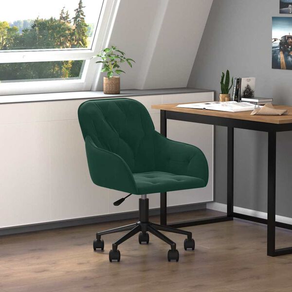 vidaXL Chaise pivotante de bureau Vert fonc&eacute; Velours