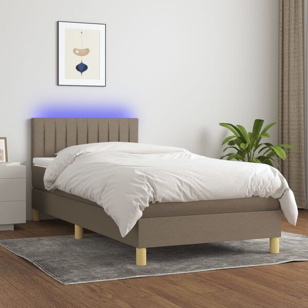 vidaXL Sommier &agrave; lattes de lit avec matelas LED Taupe 100x200 cm Tissu