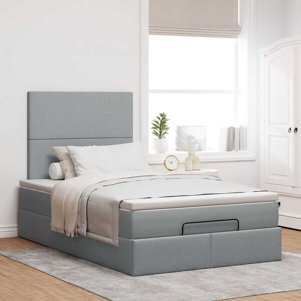 vidaXL Cadre de lit ottoman et matelas gris clair 120x200 cm tissu