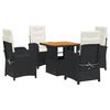 vidaXL Ensemble &agrave; manger de jardin coussins 5pcs Noir R&eacute;sine tress&eacute;e