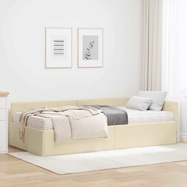 vidaXL Cadre de lit d'angle avec matelas Autre 2 pcs Cr&egrave;me tissu