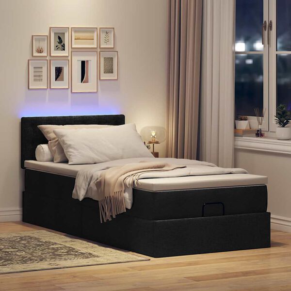 vidaXL Lit ottoman avec matelas noir 100x200 cm tissu