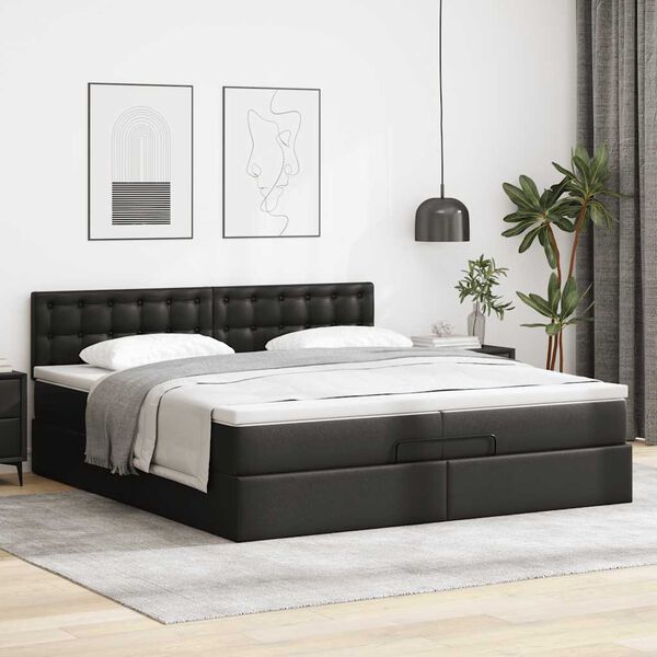 VidaXL Cadre de lit ottoman avec matelas noir 200x200 cm similicuir