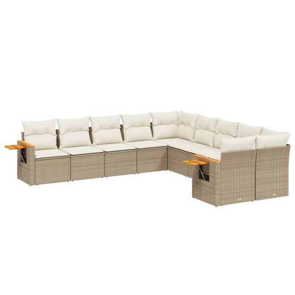 vidaXL Salon de jardin avec coussins 10 pcs beige r&eacute;sine tress&eacute;e