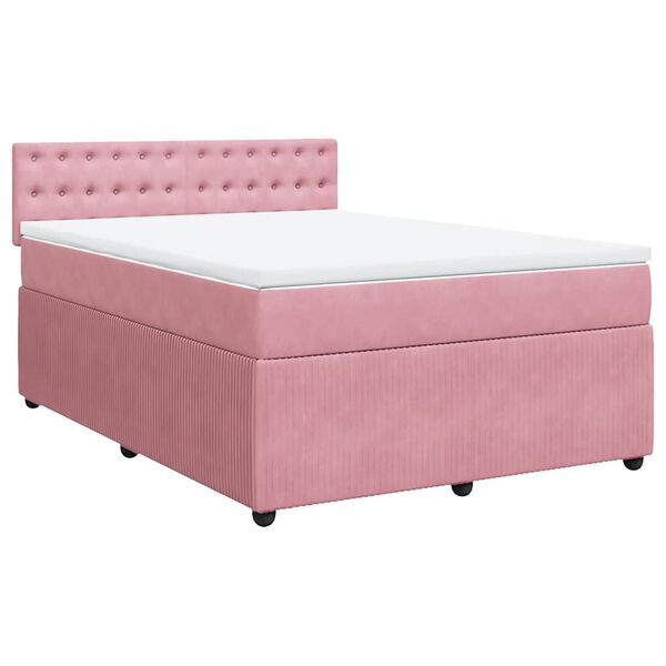 vidaXL Sommier &agrave; lattes de lit avec matelas Rose 140x190 cm Velours
