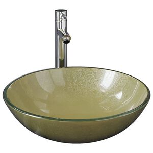 vidaXL Lavabo de bain avec robinet et drain &agrave; poussoir Verre tremp&eacute;