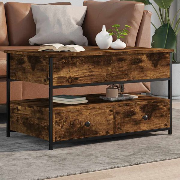 vidaXL Table basse ch&ecirc;ne fum&eacute; 85x50x50 cm bois d'ing&eacute;nierie et m&eacute;tal