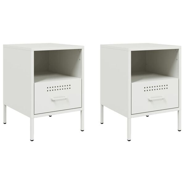 vidaXL Tables de chevet 2 pcs blanc 36x39x50,5 cm acier