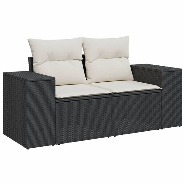 vidaXL Salon de jardin 7 pcs avec coussins noir r&eacute;sine tress&eacute;e