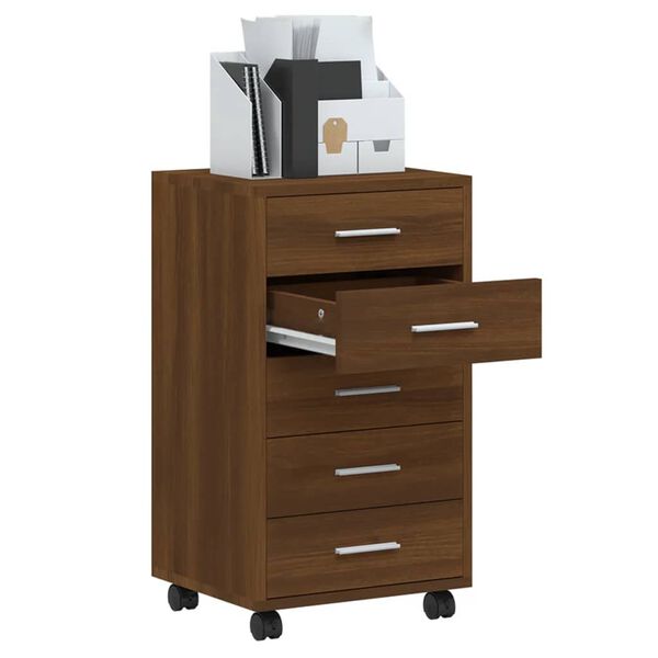 vidaXL Armoire &agrave; tiroirs avec roulettes Ch&ecirc;ne marron Bois d'ing&eacute;nierie