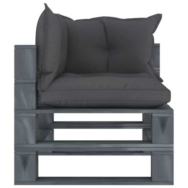 vidaXL Canap&eacute; d'angle palette de jardin avec coussins noir bois