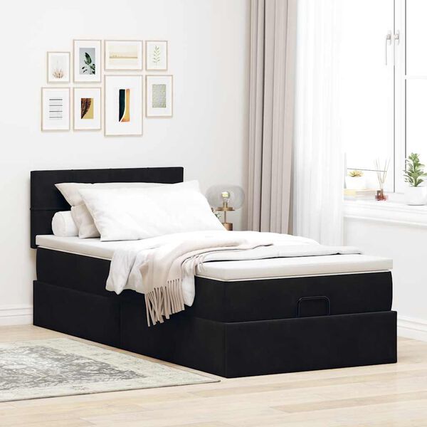 vidaXL Lit ottoman avec matelas et LED noir 80x200cm velours