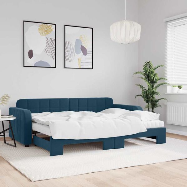 vidaXL Lit de jour avec lit gigogne et matelas bleu 80x200 cm velours