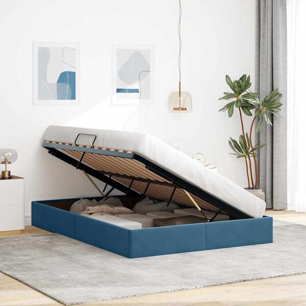 vidaXL Lit de Rangement avec matelas Bleu fonc&eacute; 140 x 190 cm Velours