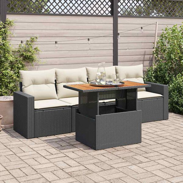 vidaXL Salon de jardin 5 pcs avec coussins noir r&eacute;sine tress&eacute;e