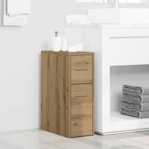 vidaXL Armoire de salle de bain étroite avec roulettes chêne artisanal